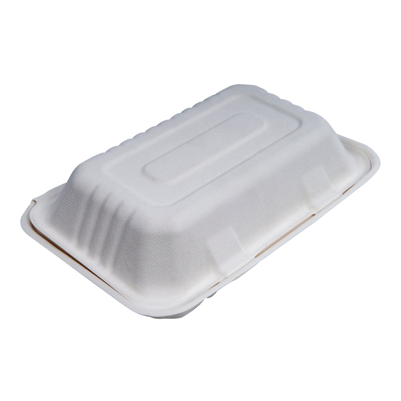 Compostable Clamshell Hinged Food Containers - 9" x 6" x 3" - 200/Case - TheBuyersClub.ca