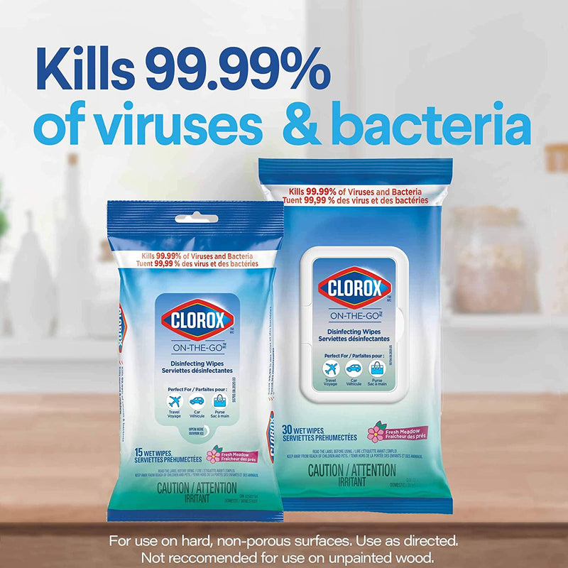 Clorox On-The-Go Disinfecting Wipes, Fresh Meadow, 30 Count - TheBuyersClub.ca