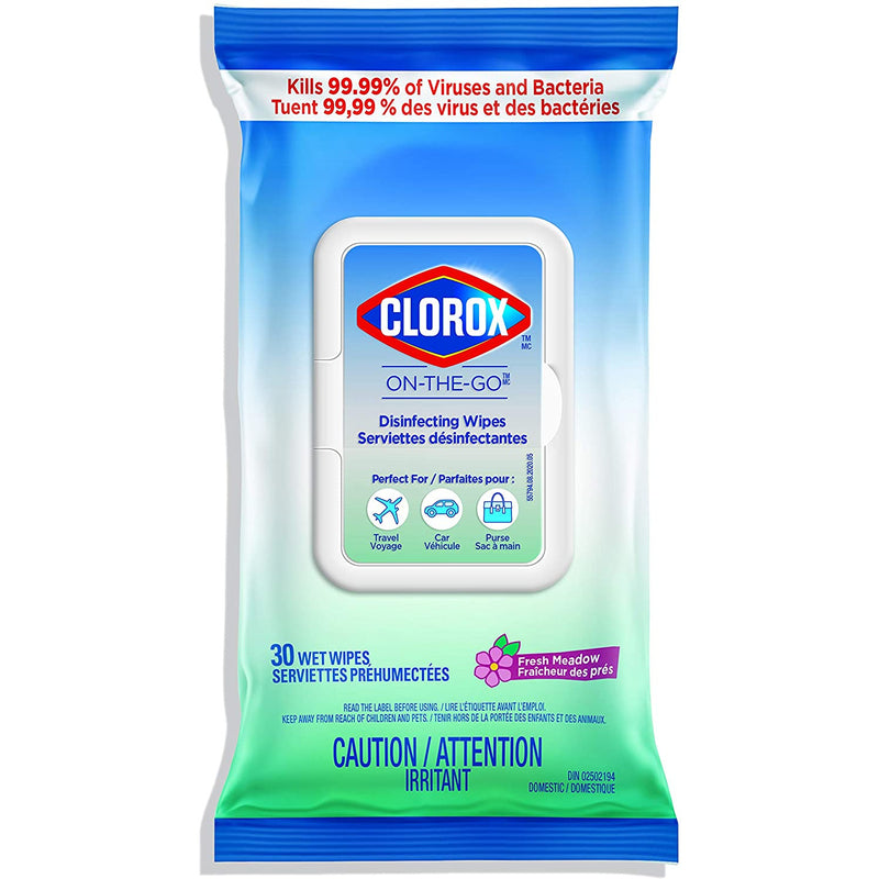 Clorox On-The-Go Disinfecting Wipes, Fresh Meadow, 30 Count