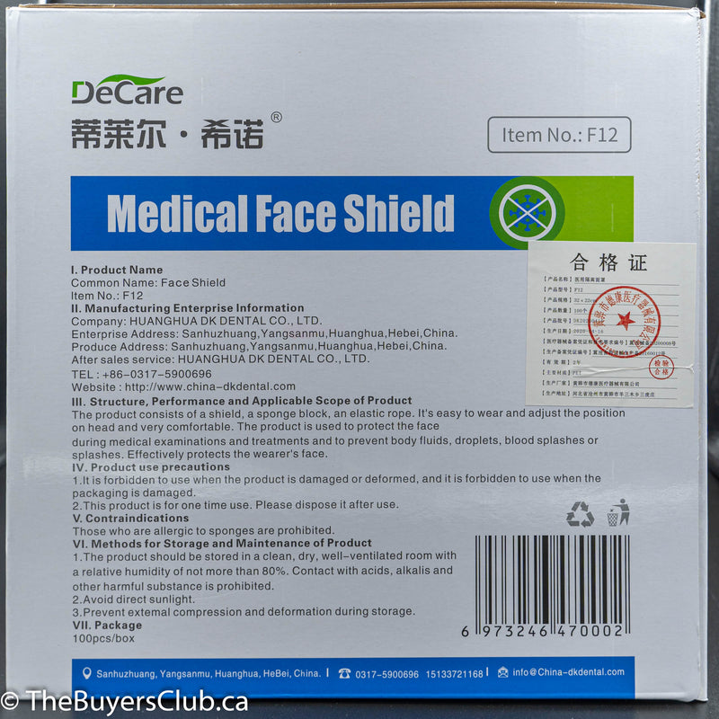 DeCare Medical Grade Safety Face Shield - TheBuyersClub.ca