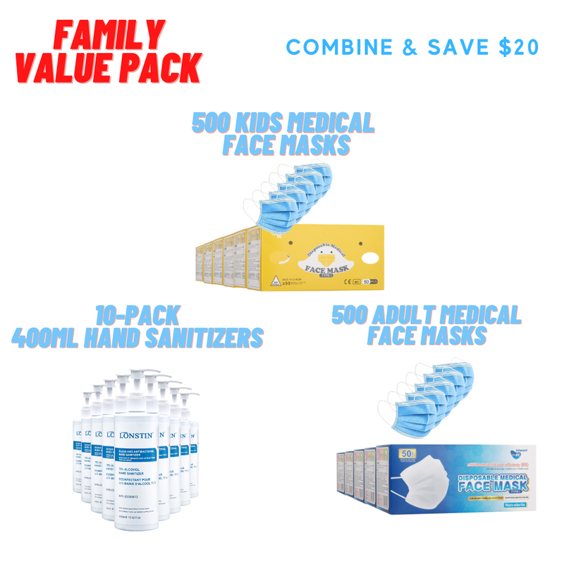Family Value Pack - Mask + Hand Sanitizer Combo - TheBuyersClub.ca