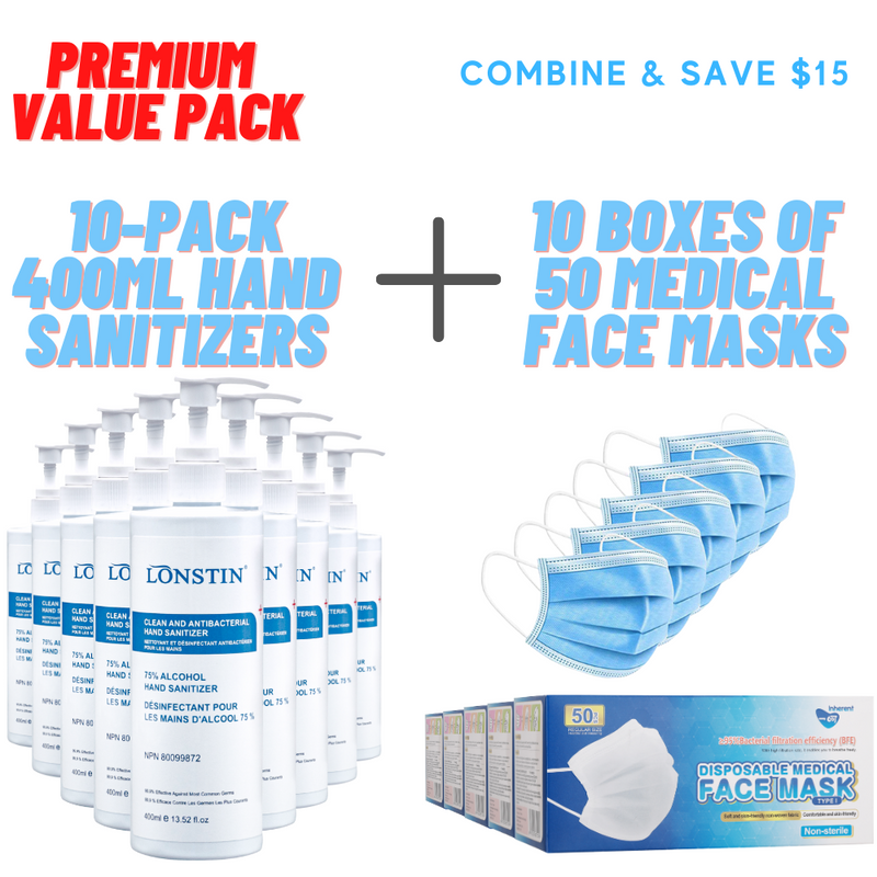 Premium Value Pack - Mask + Hand Sanitizer Combo - TheBuyersClub.ca