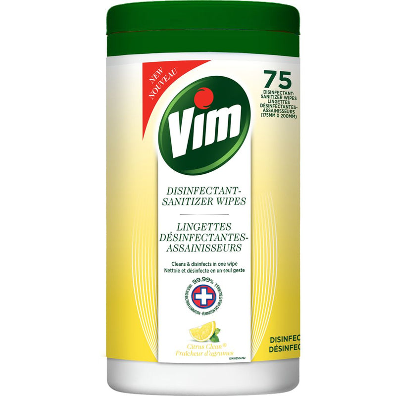 VIM Disinfectant Sanitizer Wipes - Citrus Scented - 75/Canister - TheBuyersClub.ca